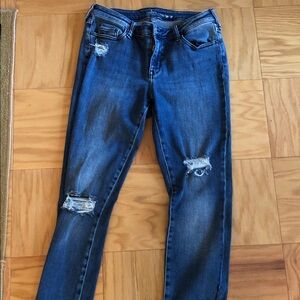 New York & Company Blue Distressed Skinny Jeans